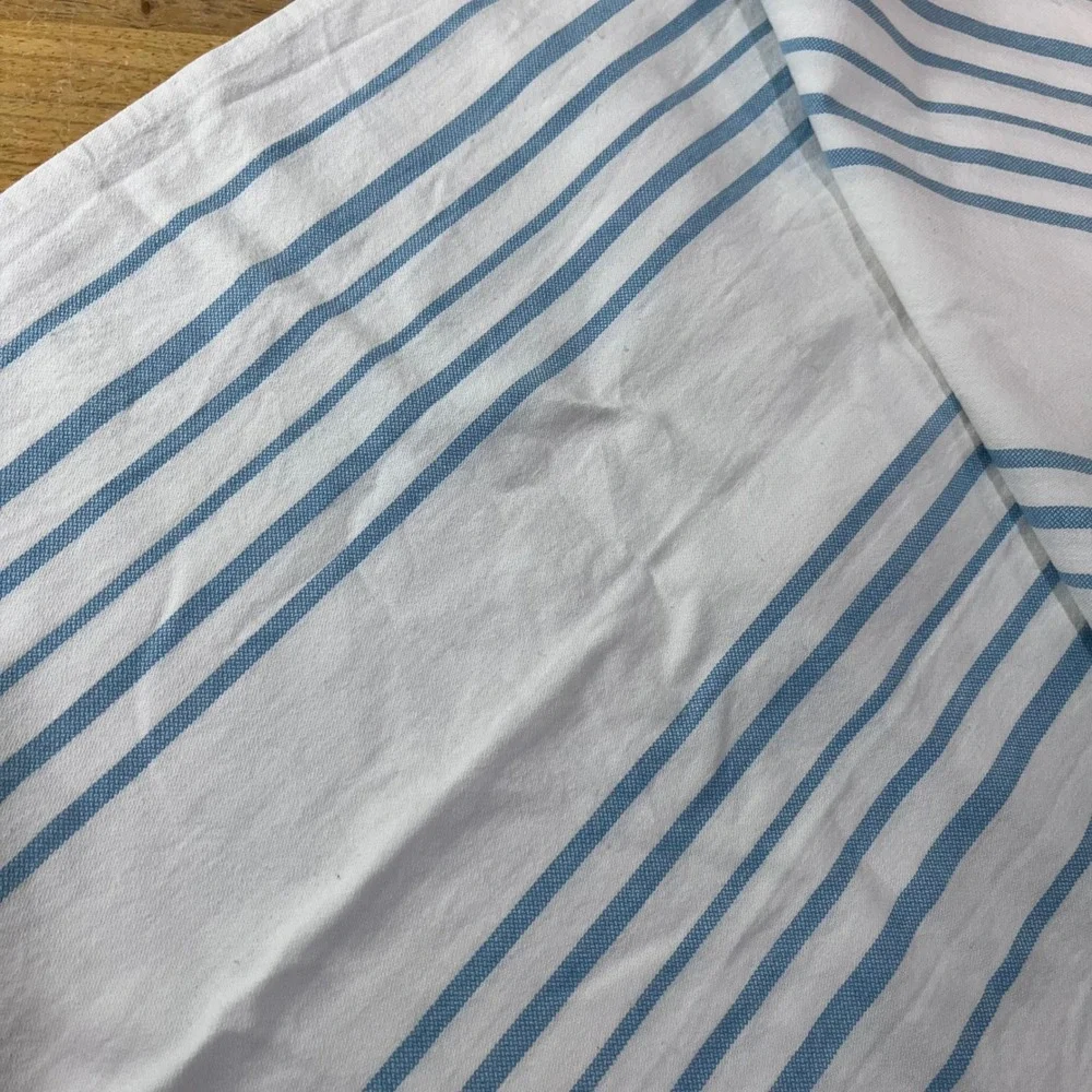 Williams Sonoma Blue White Striped Cotton Table Runner Tassel Fringe 100x19